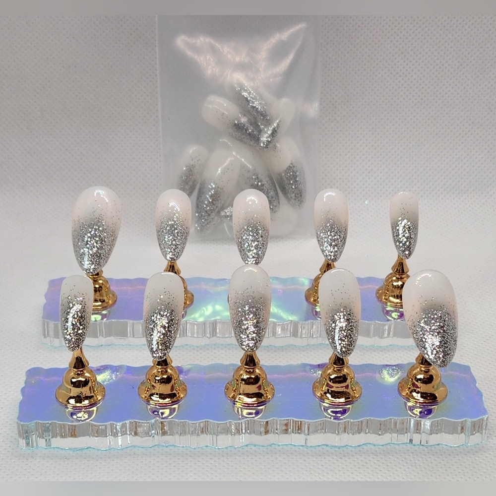 Milky White & Silver Delight Press-ons